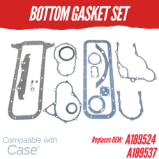 BOTTOM GASKET SET W/ CRANK SEALS FOR CASE 188D / 207D 430CK 580B  REPLC: A189524 / A189537 