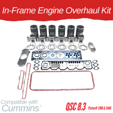 INFRAME ENGINE OVERHAUL KIT FOR CUMMINS QSC 8.3 PISTON # 2106/3446 WITH LINER LENGTH 9.212" x 5.152" DIAMETER AT FLANGE LINER